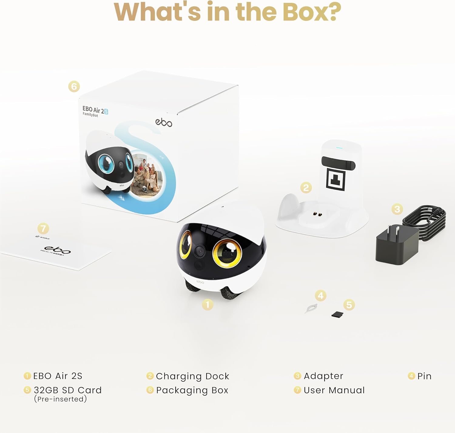 Air 2S Familybot Home Robot Camera: 2.5K Indoor Pet Cam, Movable Robot Camera, 2-Way Video, Auto-Recharge, Long Battery Life, Custom Facial Image, Night Vision