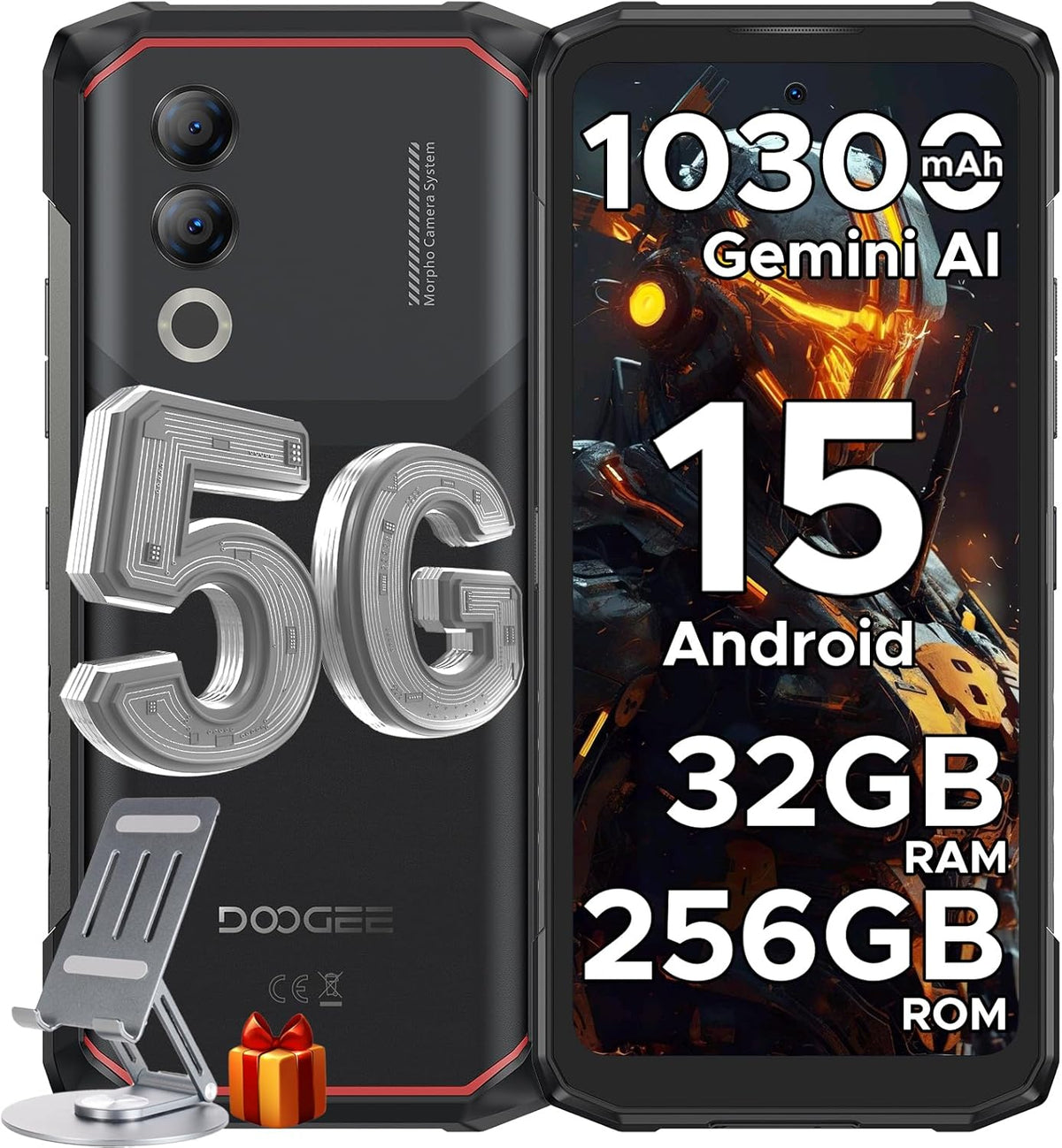 DOOGEE Blade 20 Turbo 5G Version Global Celular Indestructible Batería 10300mAh con IA y 32GB RAM | Android 15 - Negro