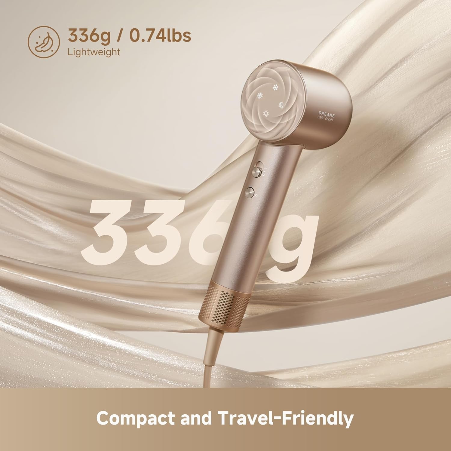 Glory Mix High-Speed Hair Dryer, Dual Voltage, 3 Magnetic Nozzles, Perfume Infusion, Customized Fragrant Drying, NTC Control, 300M Negative Lons, 110,000RPM Motor, 336G Lightweight, Gold