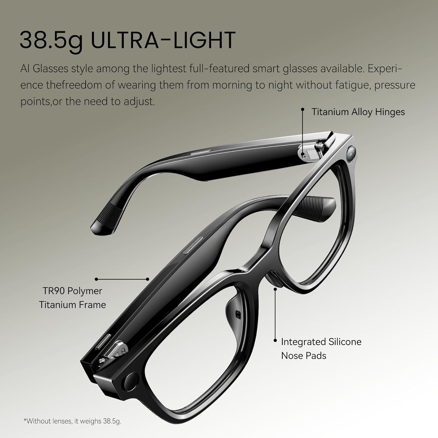 2026 AI Glasses Style Smart Glasses with Gemini3 Flash, Real-Time Translation,12Mp Camera, Open-Ear Audio, Voice-Controlled Assistant, Hands-Free Calls, Productivity for Travel, Work(No Display)