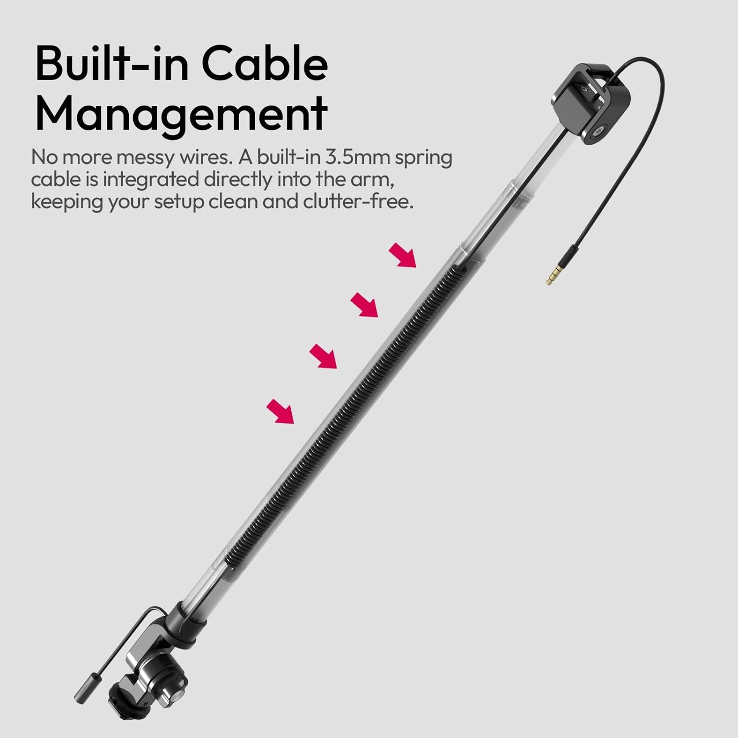 ZJ08 Extendable Cold Shoe Mic Arm Pole with Built-In 3.5Mm Audio Cable, 3 Section Aluminum Microphone Boom Pole for Cold Shoe Microphones, Angle Length Adjustable, 1KG Max Load
