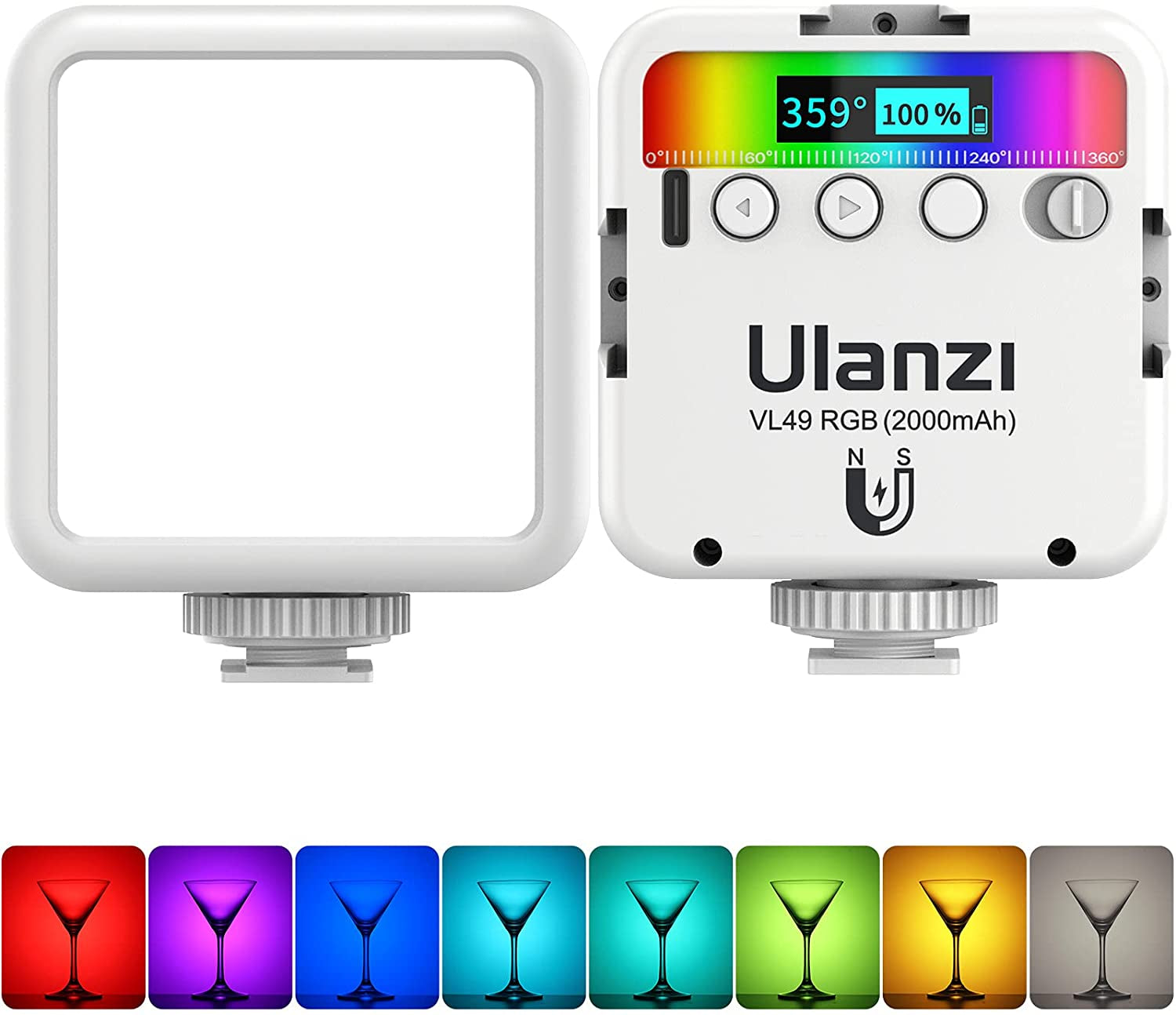 VL49 RGB Video Lights, LED Camera Light 360° Full Color Portable Photography Lighting W 3 Cold Shoe, 2000Mah Rechargeable CRI 95+ 2500-9000K Dimmable Panel Lamp Support Magnetic Attraction