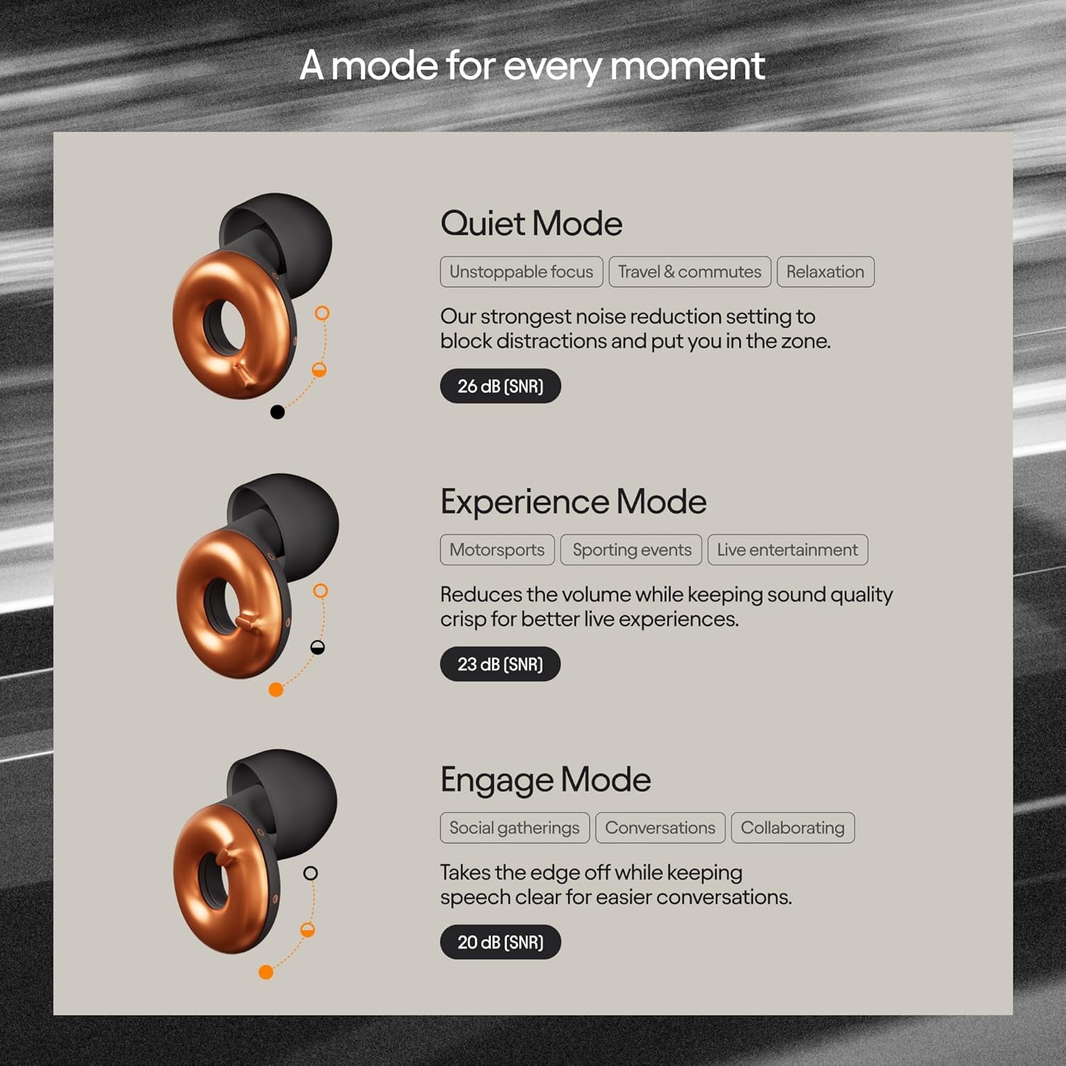 Mclaren Formula 1 Team X  Switch 2 Adjustable Earplugs – 3 Modes for Ultimate Control | Flexible Noise Reduction for Focus, Motorsports, Travel & More | 20-26 Db (SNR) Noise Reduction