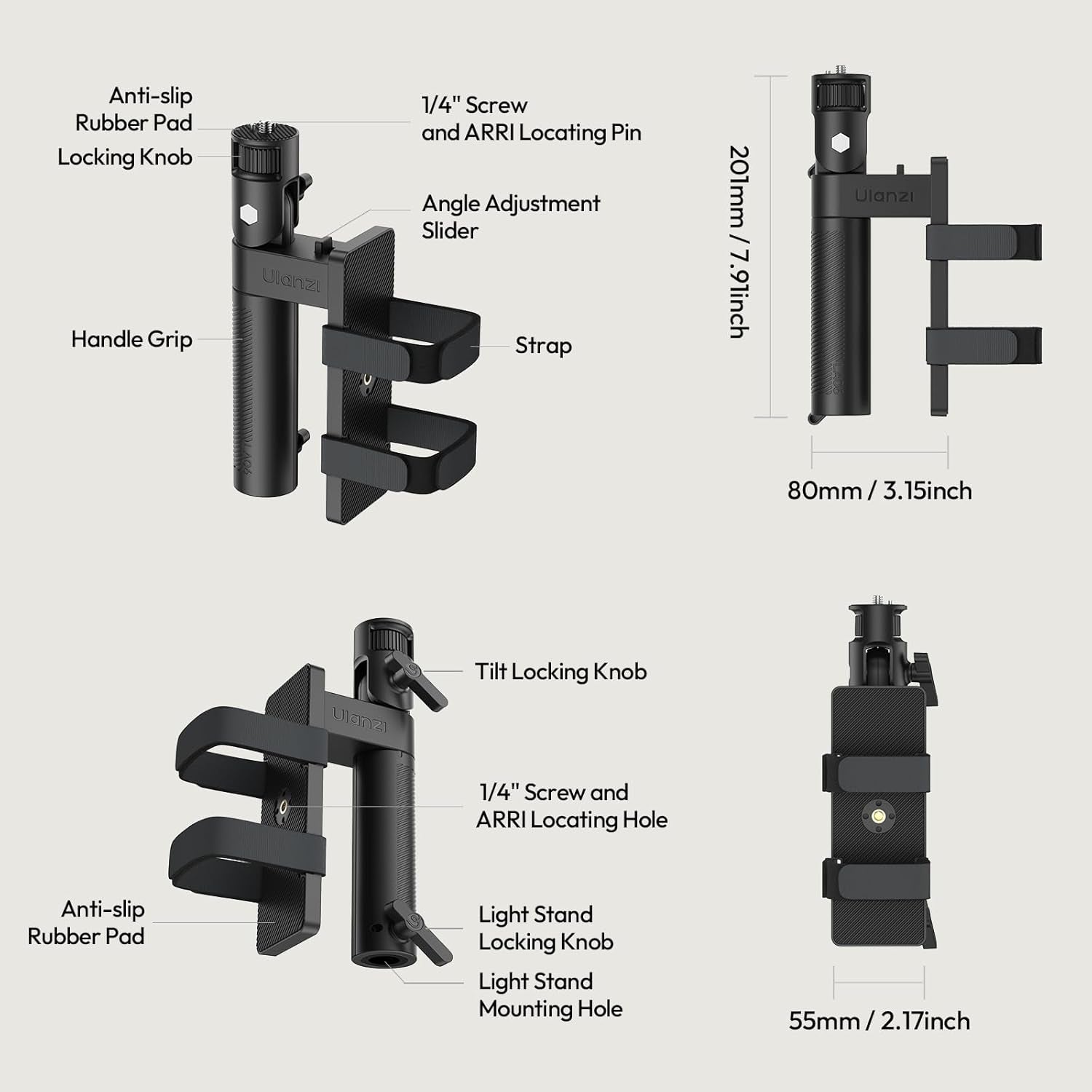 AL06 Handle Grip for Video Light and Power Bank, Universal Handle Power Bank Clamp Holder Mount with 1/4" Screw, 360° Rotation Handheld Light Tripod for DSLR Camera Camcorder Photography