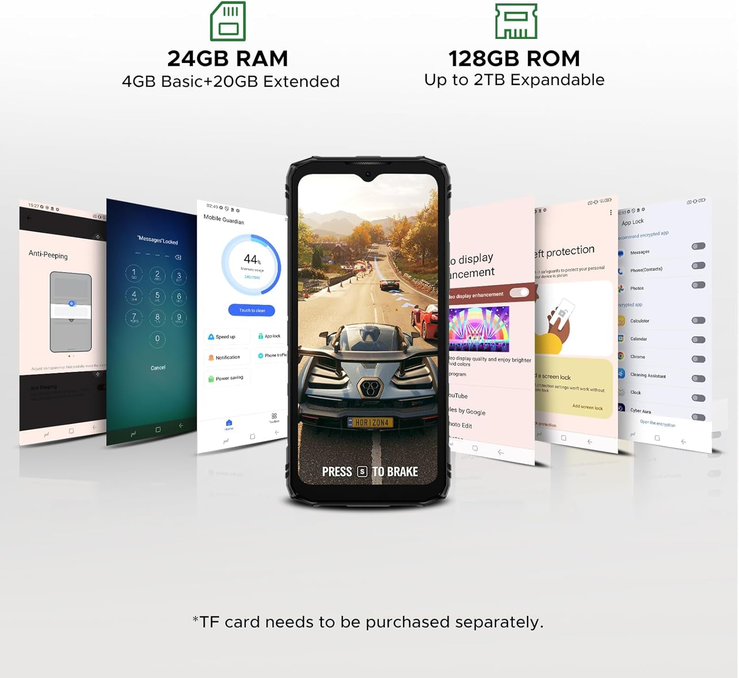 Blade10 Energy Android 15 Rugged Smartphone 4.5G,10.7Mm Ultra-Thin,24Gb+128Gb/Tf 2TB Octa Core Rugged Phone,6.56"Hd+ 90Hz,16Mp Camera,Ip68/Ip69K Waterproof Phone,6150Mah/Widevine L1/Nfc/Face ID