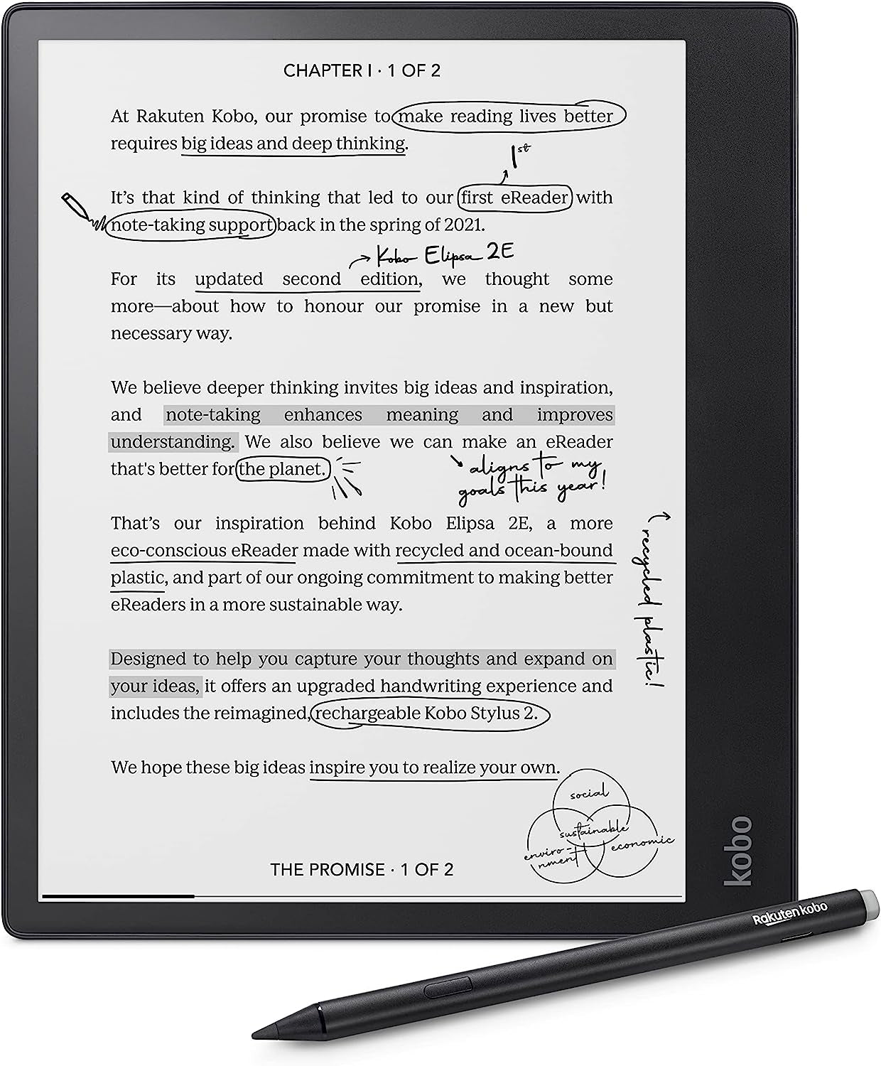 Elipsa 2E | Ereader | 10.3” Glare-Free Touchscreen with Comfortlight PRO | Includes  Stylus 2 | Adjustable Brightness | Wi-Fi | Carta E Ink Technology | 32GB of Storage