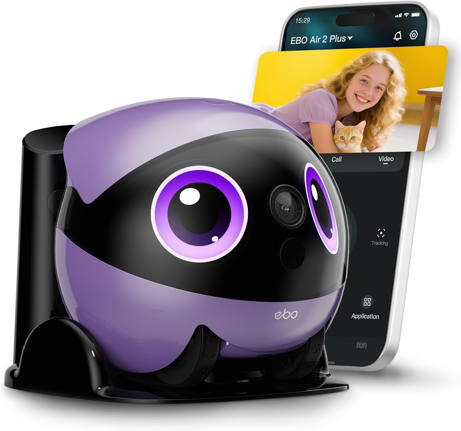Air 2 plus Familybot 3K Home Camera Robot: Indoor Camera, Movable Robot Companion, 2-Way Video, AI Chat Mode, Auto-Recharge, Long Battery Life, Custom Facial Image, Night Vision