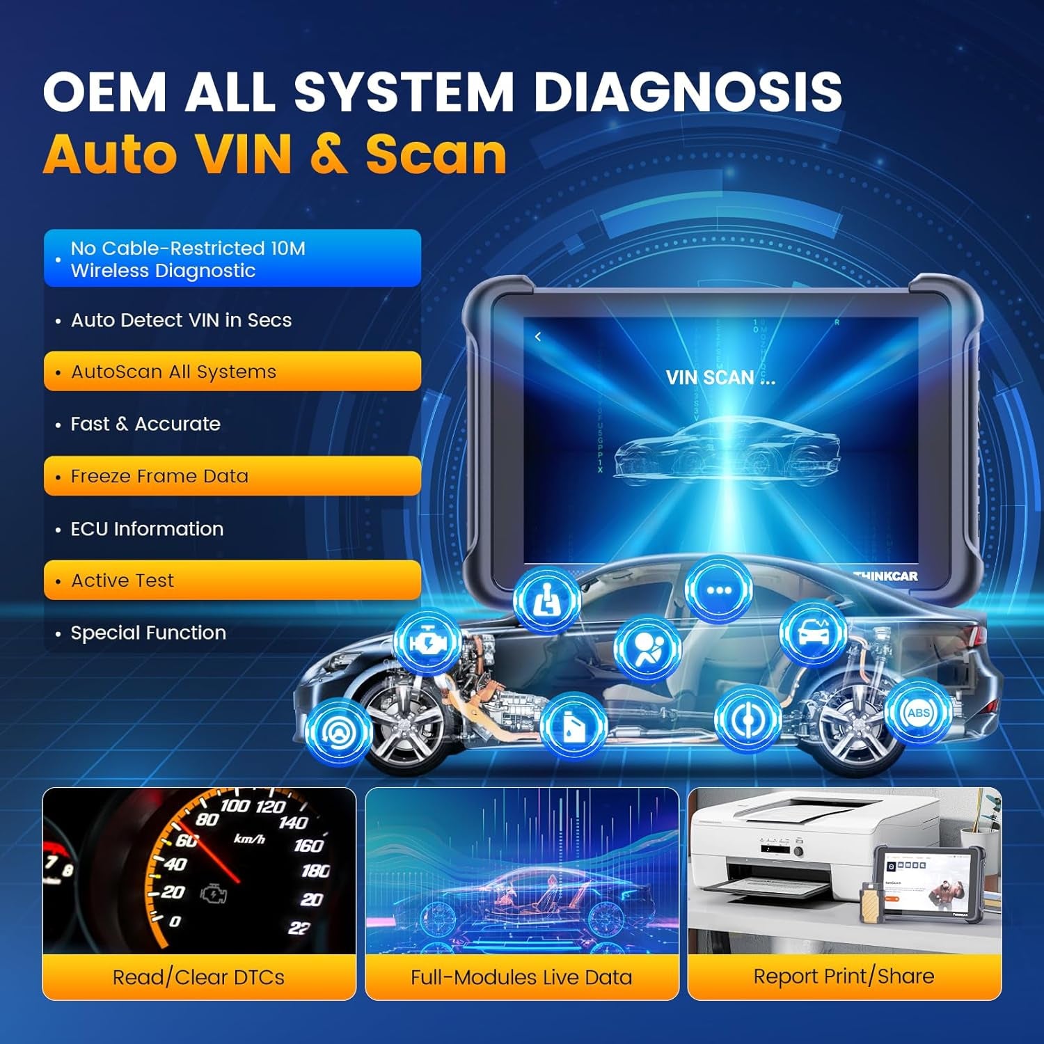 Bidirectional Scan Tool, THINKSCAN 689BT All System Automotive Diagnostic Tool, Bi Directional OBD2 Scanner with ECU Coding, 34 Services, FCA Autoauth, CANFD and Doip, Wireless Update