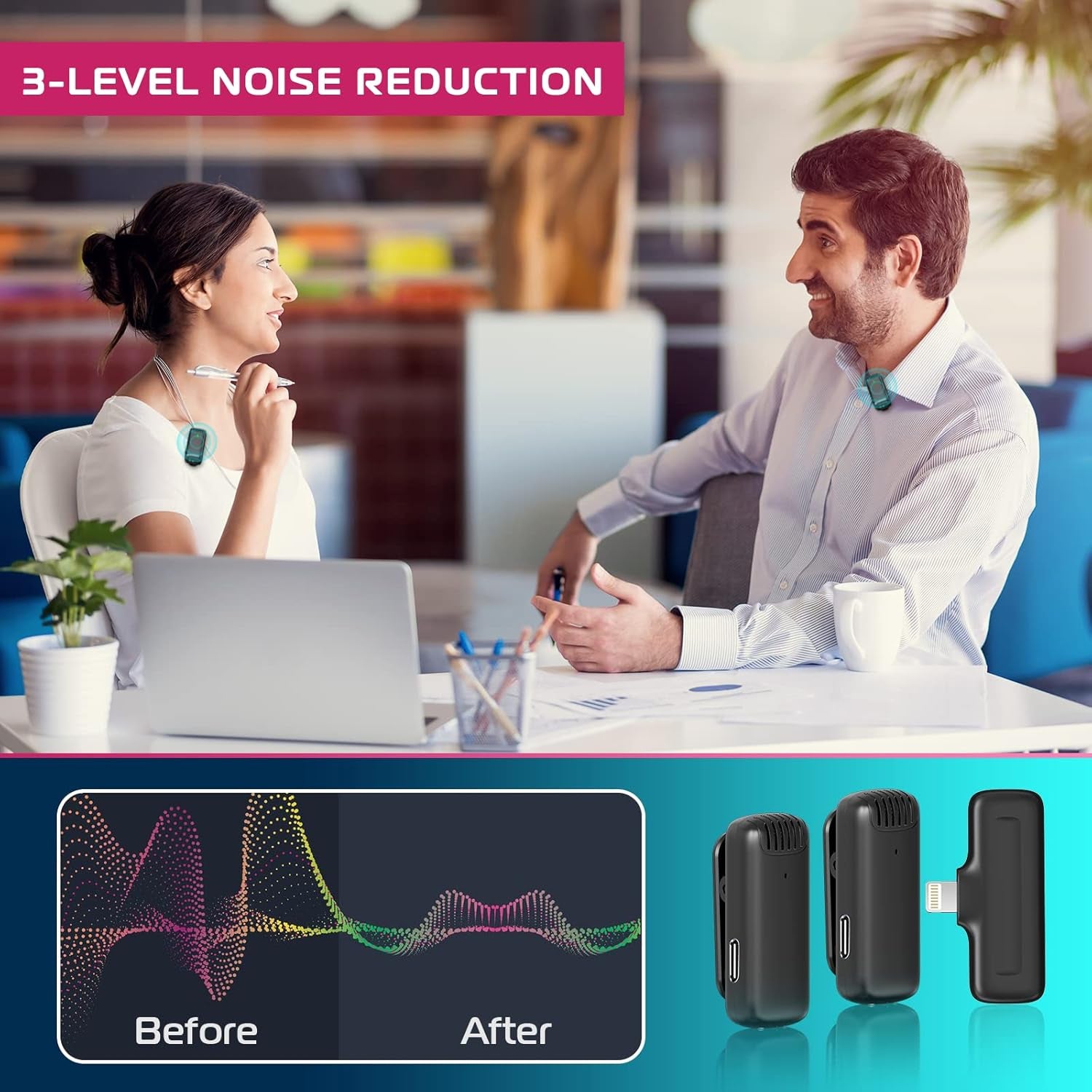 J12 Wireless Lavalier Microphone for Iphone Ipad, 2-In-1 Plug-Play Mic with Charging Case for Phone Video Recording, 65Ft Transmission Range