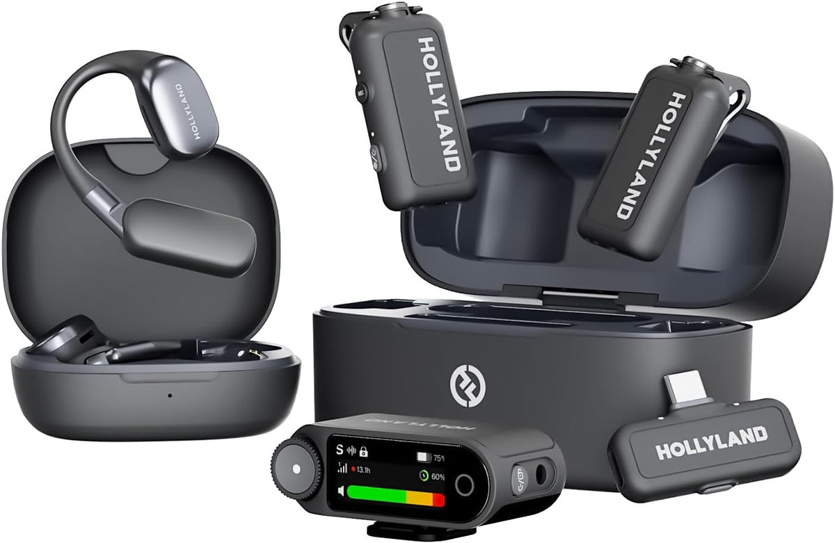 Hollyland Lark MAX 2 - Micrófono inalámbrico - Negro / Auriculares Ultimate (2 Tx+ 2Rx+ Ows + Estuche de carga)