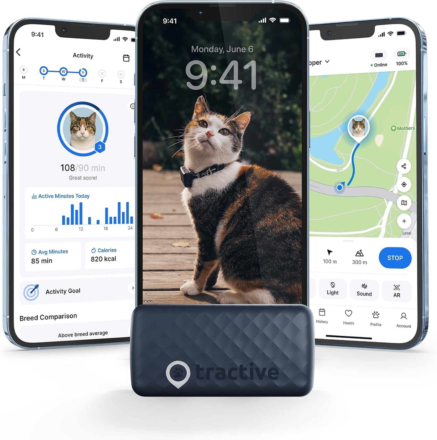 Smart Cat GPS Tracker | Real-Time Location & Wellness Monitoring for Cats 6.5 Lbs+ | Territory & Location History | up to 5-Day Battery | Breakaway Collar Included (Dark Blue)