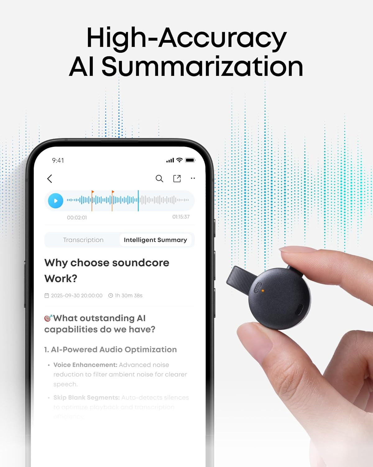 Work by , Portable AI Voice Recorder, AI Note Taker, AI Transcription & Summarization, 6-Month Pro at No Charge, Cross-Meeting Summary, Mfi Certified, Privacy Protection