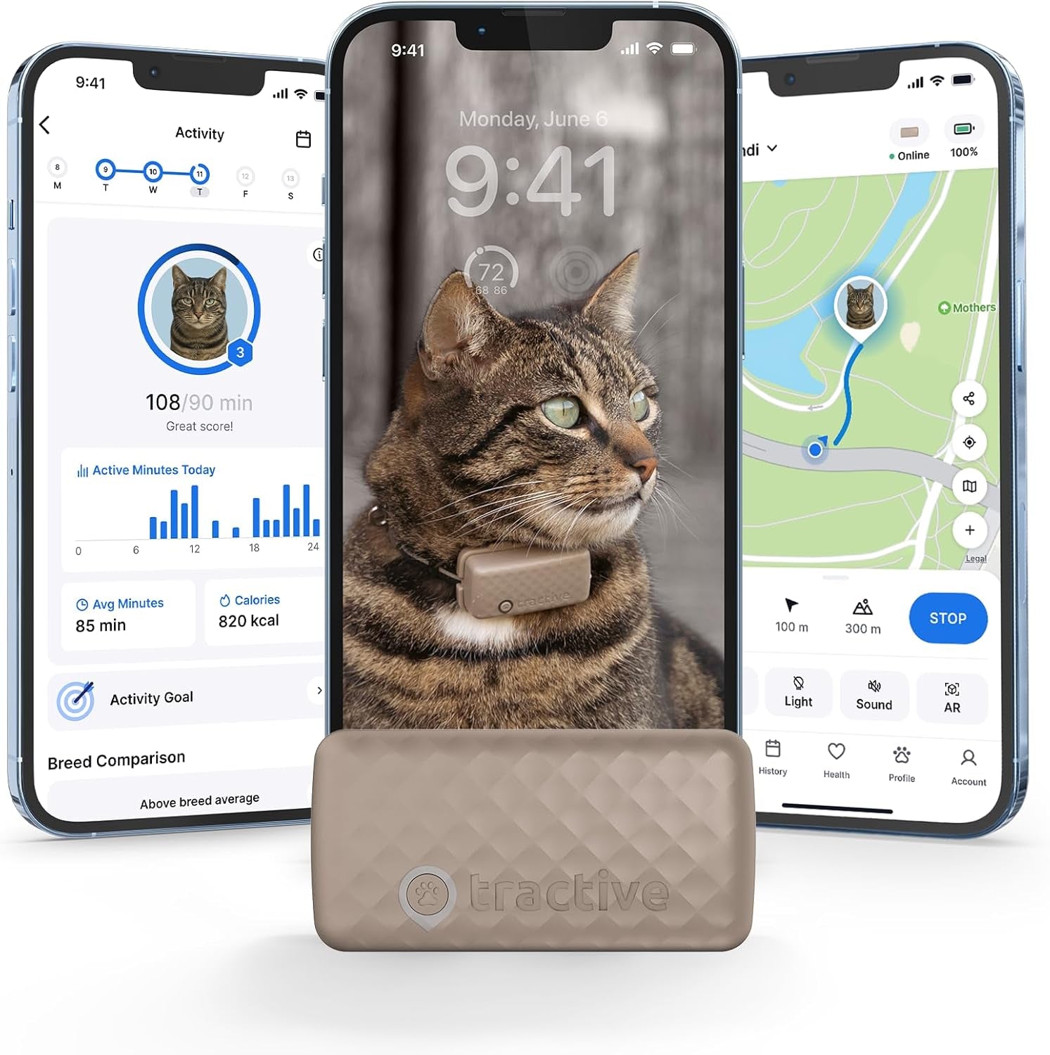 Smart Cat GPS Tracker | Real-Time Location & Wellness Monitoring for Cats 6.5 Lbs+ | Territory & Location History | up to 5-Day Battery | Breakaway Collar Included (Dark Blue)